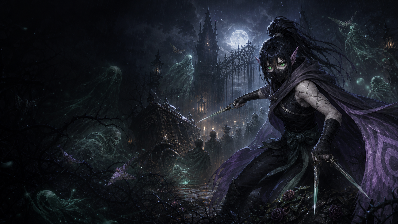 Gravesilk Ibuki guards the moonlit gates of Vesper Hollow